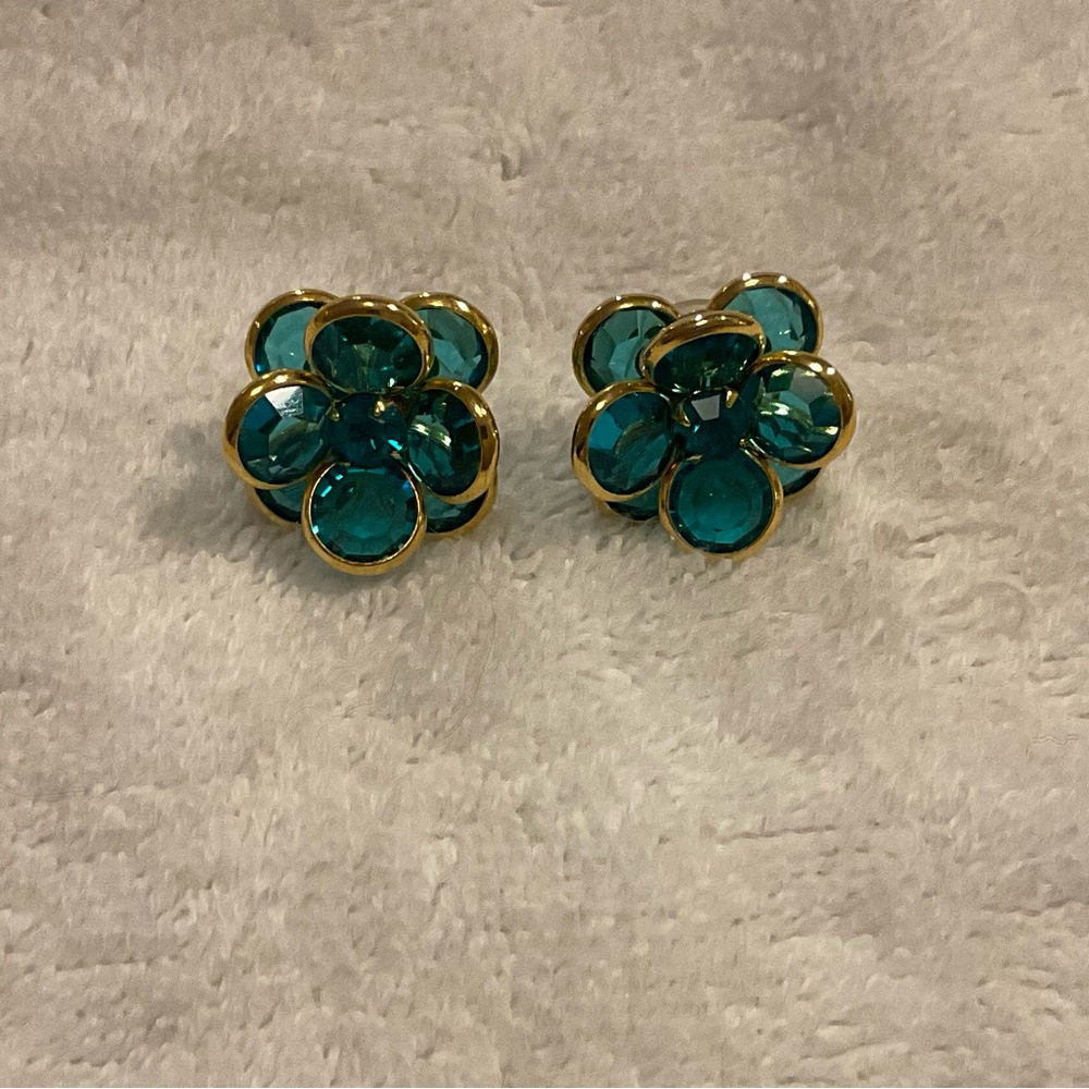 Elegant Gold and Teal Flower Earrings